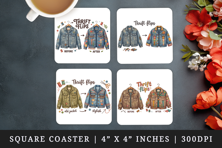 Thrifting square coaster sublimation, coasters design