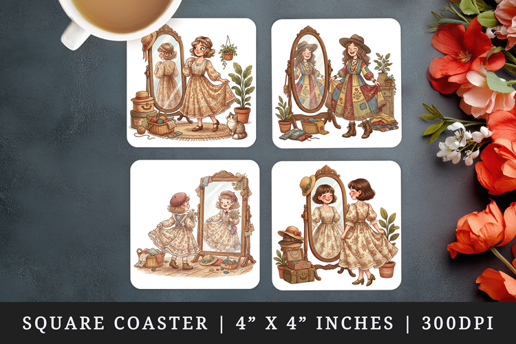 Thrifting square coaster sublimation, coasters design