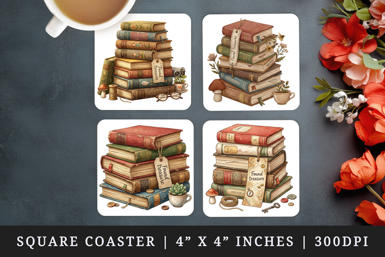 Thrifting square coaster sublimation, coasters design