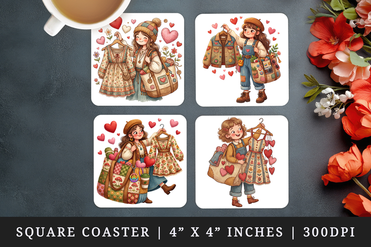 Thrifting square coaster sublimation, coasters design