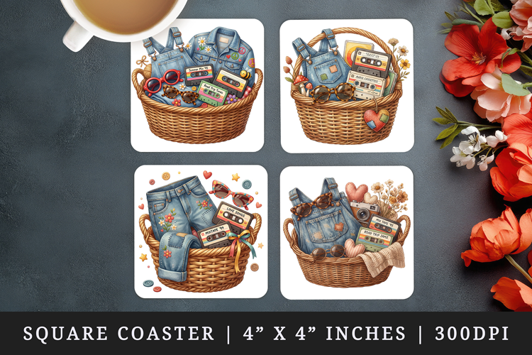 Thrifting square coaster sublimation, coasters design