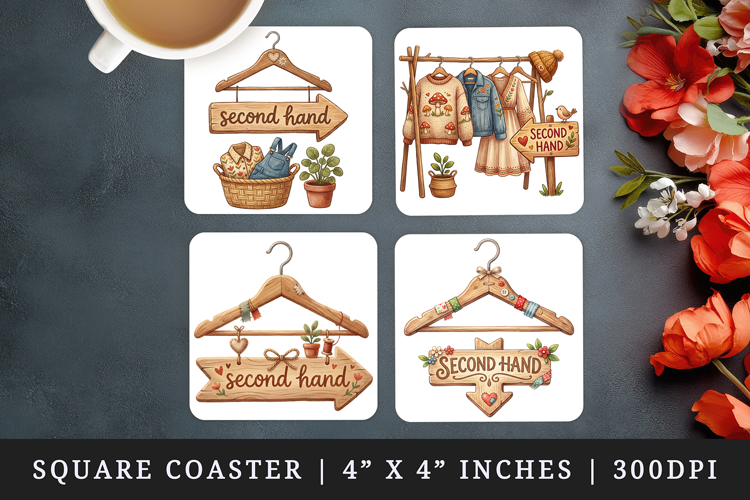 Thrifting square coaster sublimation, coasters design