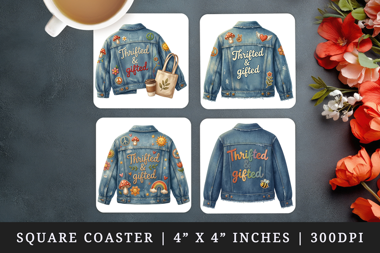 Thrifting square coaster sublimation, coasters design