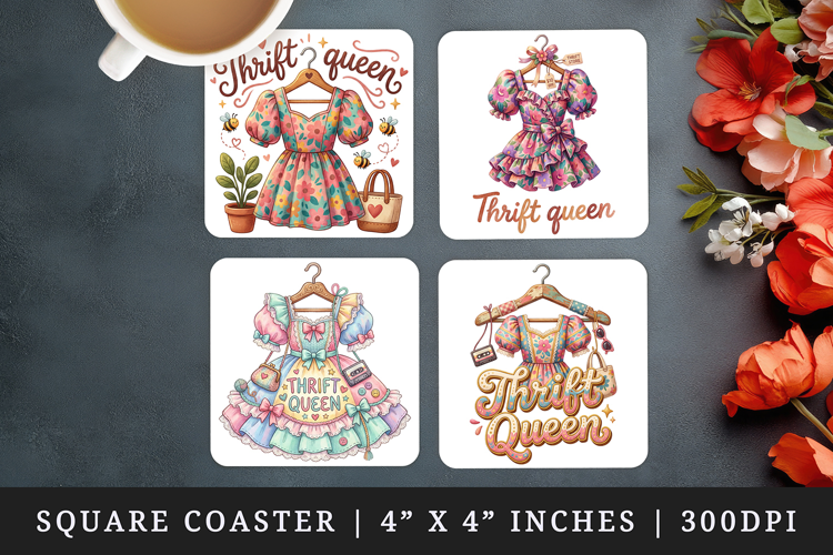 Thrifting square coaster sublimation, coasters design