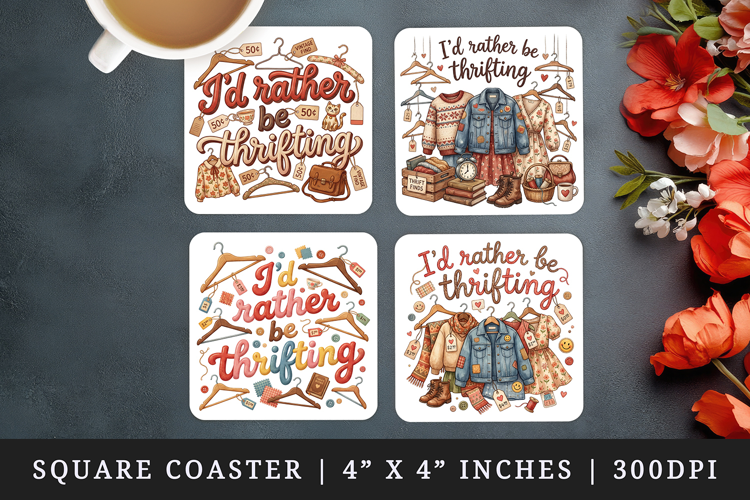 Thrifting square coaster sublimation, coasters design