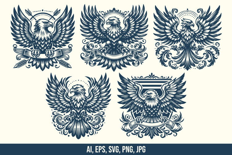 5 Heraldic Eagle Vector Emblem Bundle