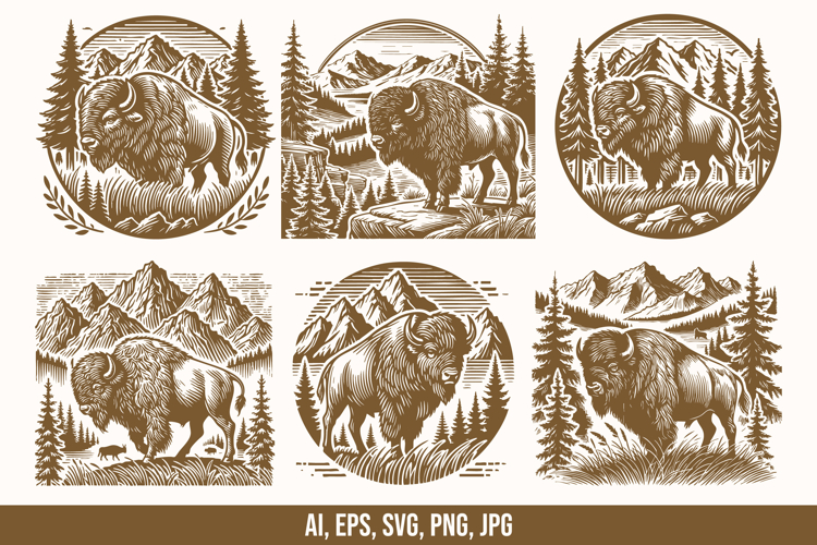 Bison In Wildlife Vector Bundle