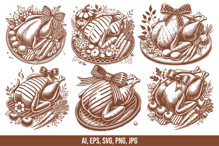 Thanksgiving Grilled Turkey Vector Bundle