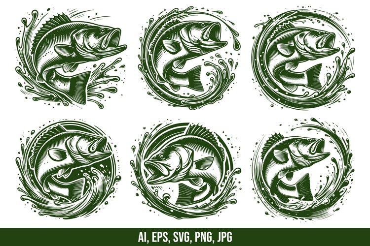 Largemouth Bass Splashing Water Vector Clipart