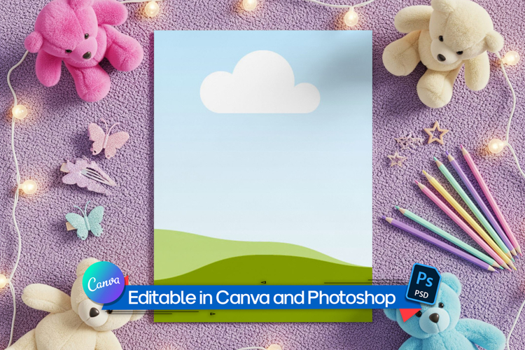 Cute girly coloring book page mockup