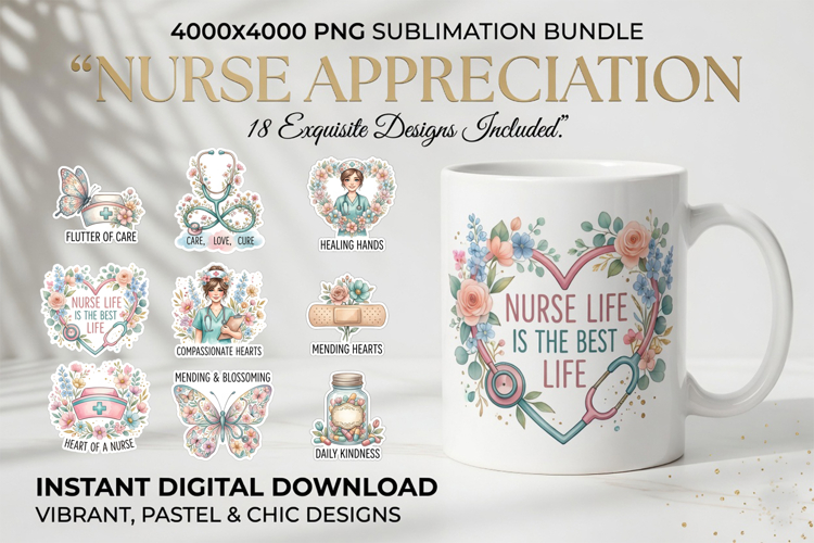 18 Floral Nurse Sublimation PNG | Nurse Life Design Bundle
