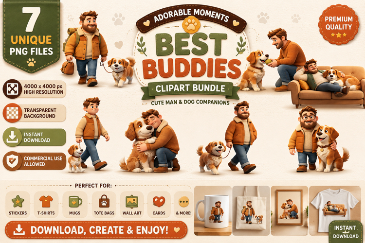 Cute Dog Clipart Bundle PNG for Sublimation
