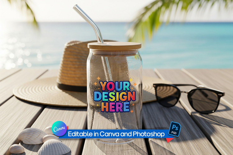 Aesthetic glass can mockup