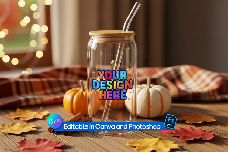 Autumn Glass Can Mockup