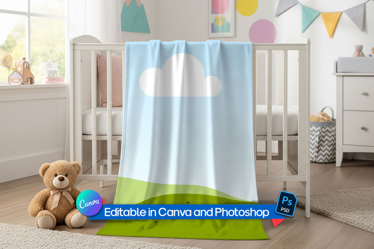 baby blanket mockup draped over crib