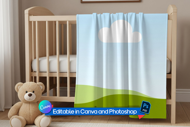 baby blanket mockup on nursery bed