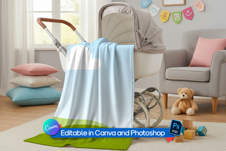 Baby pram blanket mockup
