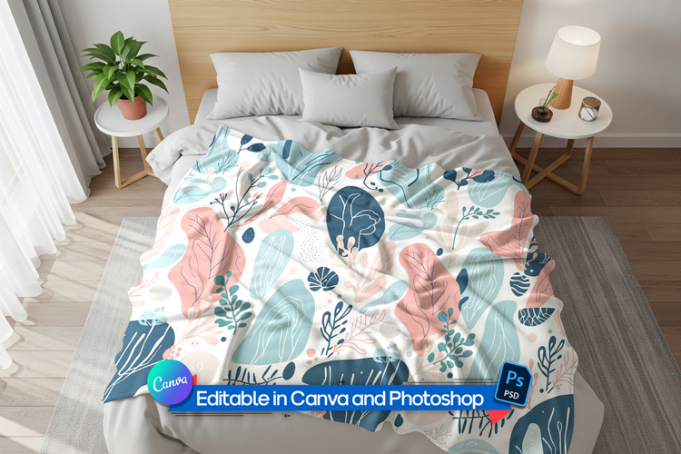 Bedroom blanket fabric mockup