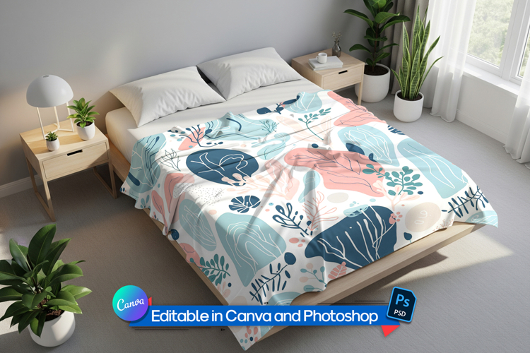 Blanket on bed mockup