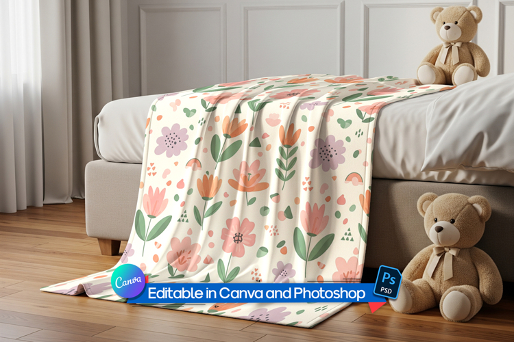 Child bedding blanket mockup