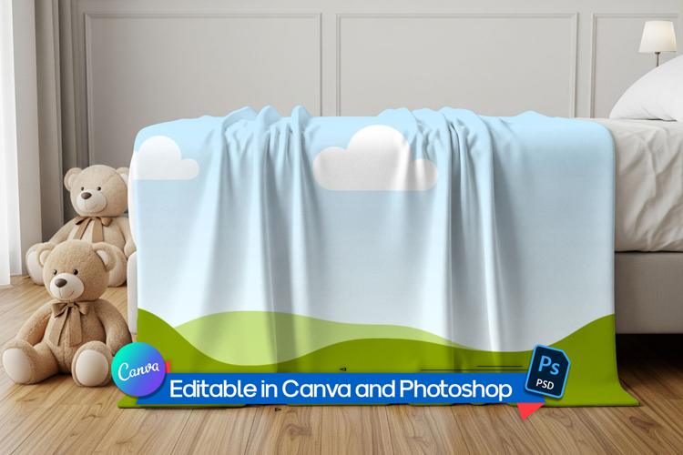 Child blanket mockup on bed