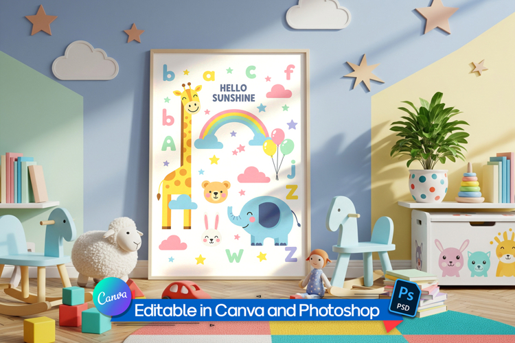 Children’s room poster frame mockup