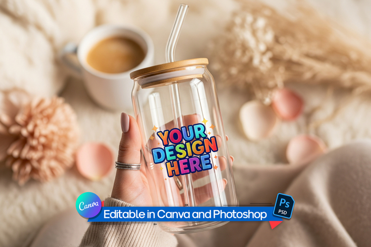 Clear glass can mockup