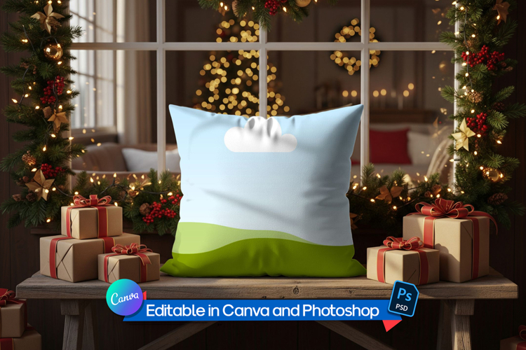 Cozy festive decor pillow mockup