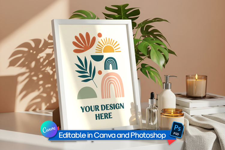 Cozy girly bedroom frame mockup