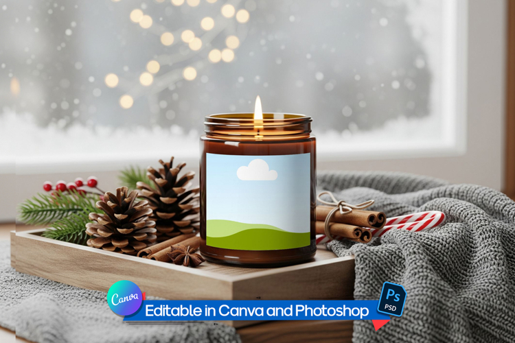 Cozy home candle mockup