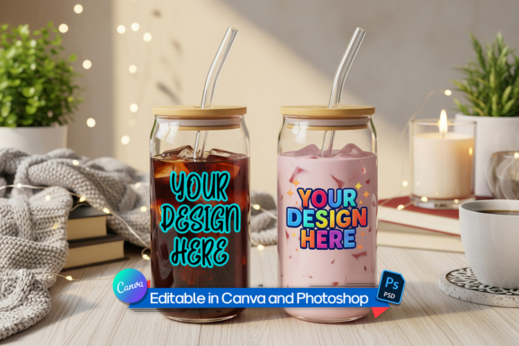 Drinkware glass can mockup