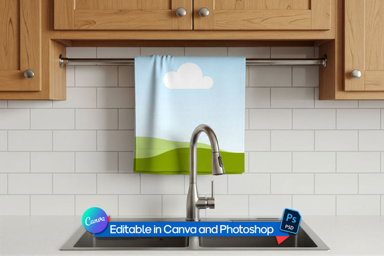 Editable Kitchen hanging towel mockup