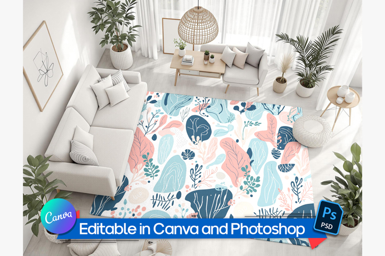 Editable living room rug mockup