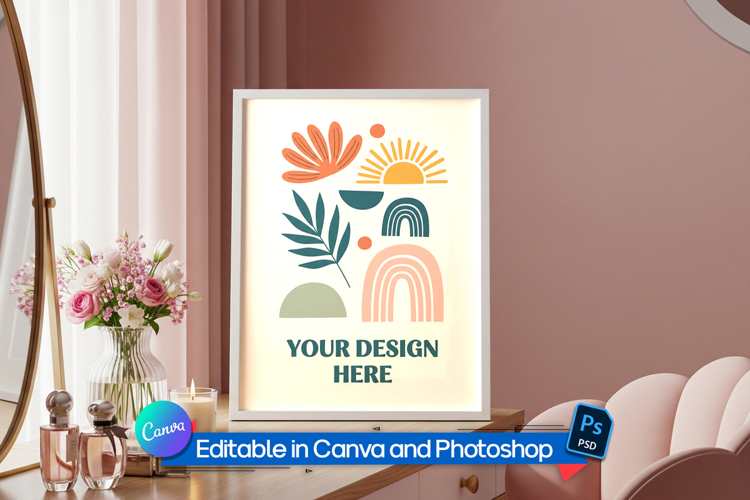 Feminine bedroom picture frame mockup