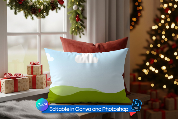 Festive scene pillow mockup