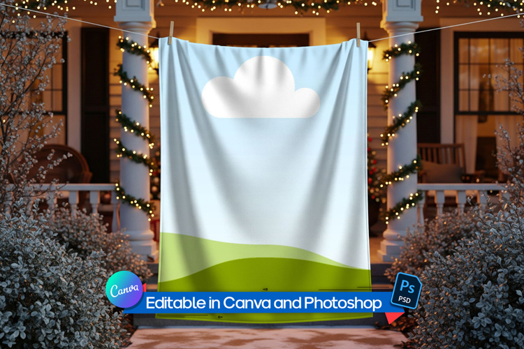 Hanging blanket mockup editable