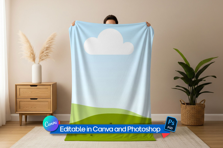 Man holding blanket mockup