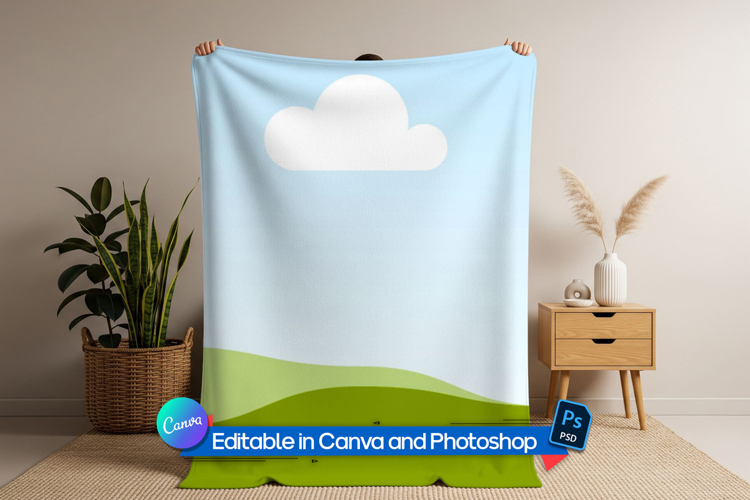 Man holding soft blanket mockup