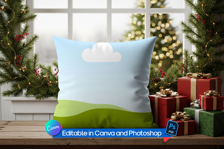 Pillow mockup in winter room