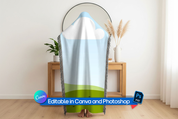 Throw blanket mockup held by person