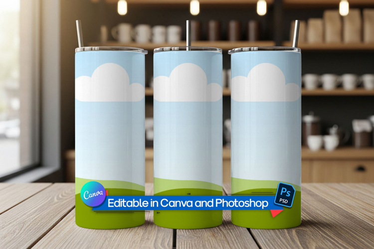 Tumbler mockup with coffee shop background