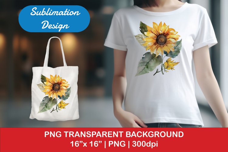 Sublimation design, Watercolor Sunflower, PNG file