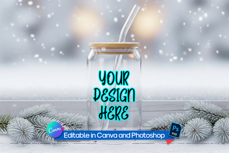 Winter clear glass can mockup