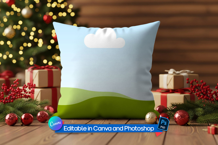 Winter festive scene pillow mockup