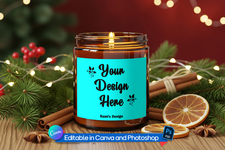 Winter soy candle mockup