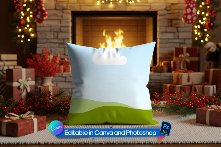 Winter vibes home pillow mockup