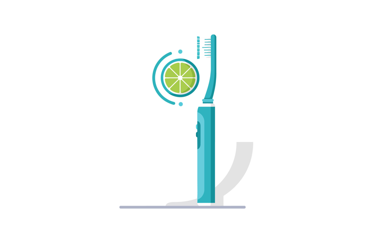 Electric toothbrush with lime slice and water splash minimal