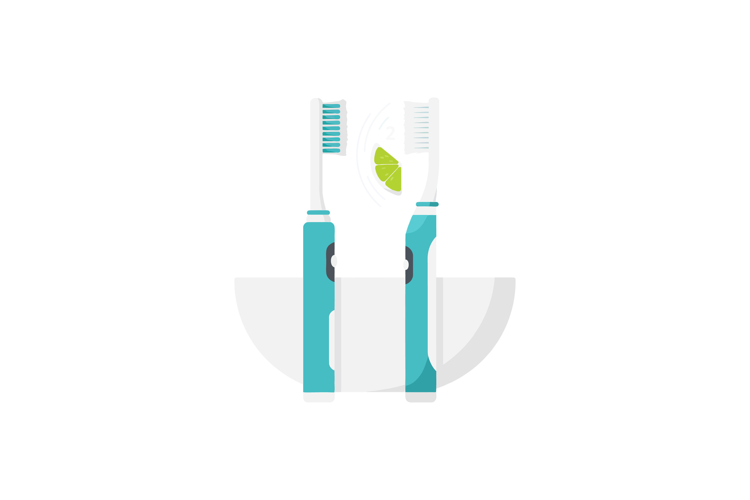 Electric toothbrushes with toothpaste and lime slice in mini