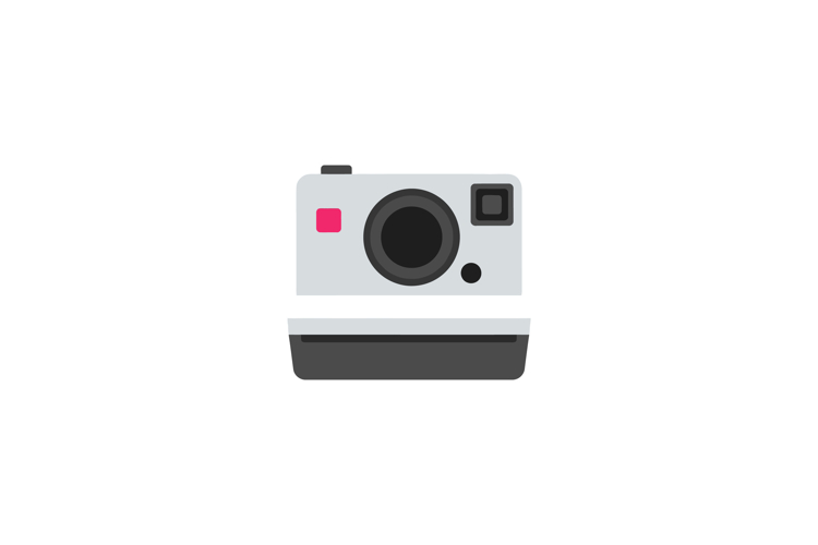 Vintage instant camera flat design with simple shapes and mu