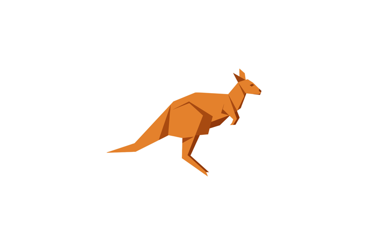 Orange kangaroo in low poly geometric style isolated on whit